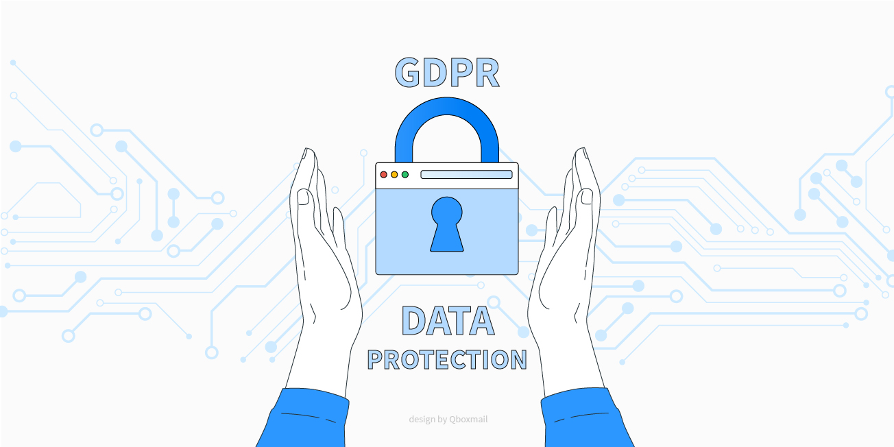 Illustrazione con un lucchetto etichettato ‘GDPR’ e ‘Data Protection’, protetto da due mani a simboleggiare la salvaguardia dei dati personali
